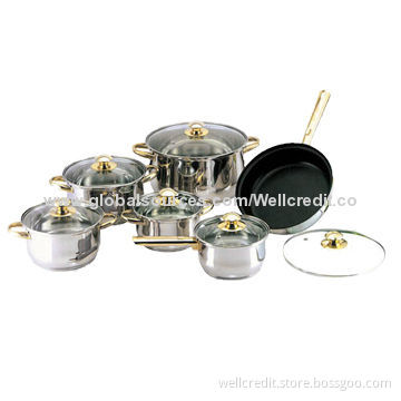 Stainless steel 12pcs heavy cookware set with golden handle